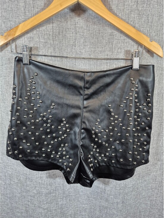 SHEIN Pants - SHEIN XL Black Faux Leather Studded High Rise Shorts Side Zip Punk Biker